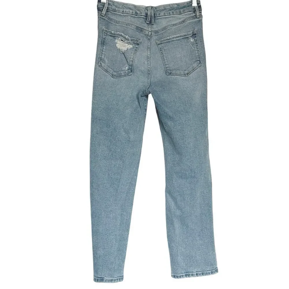 Good American Medium Wash Distressed Straight Leg Blue Jeans GSTL67T - 4/27